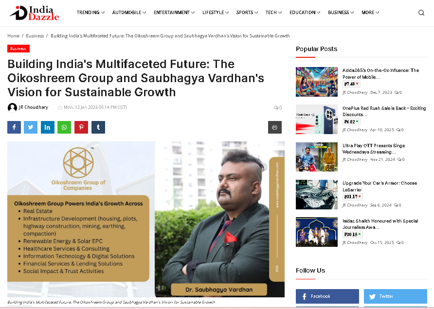 Oikoshreem featured in India Dazzle: Shining Light on Solar Investments