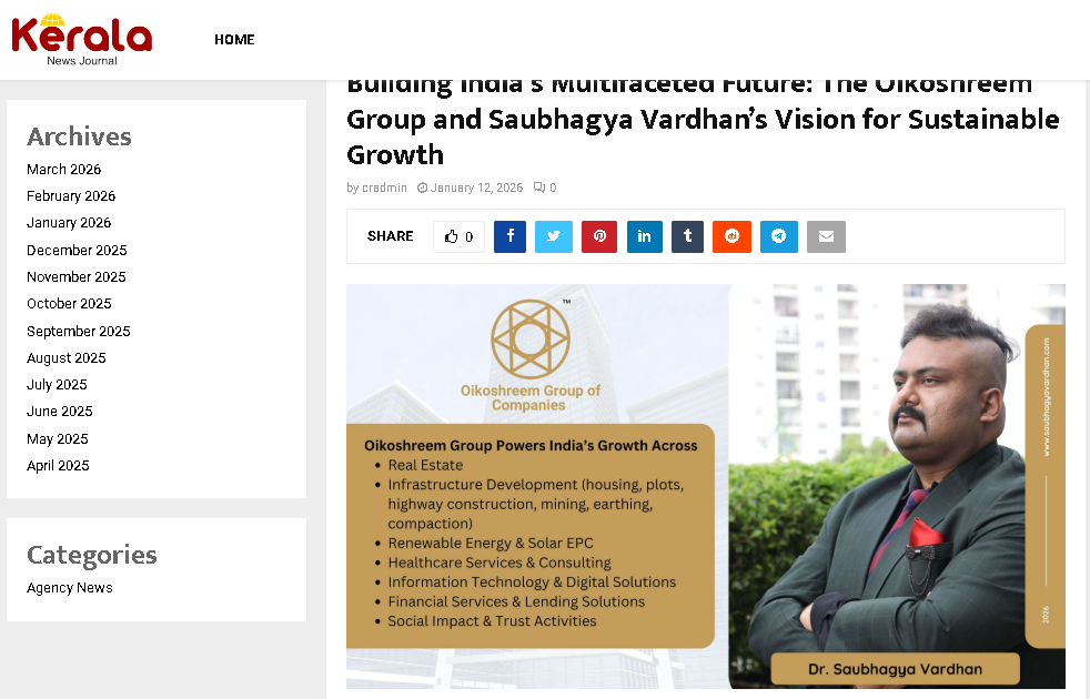 Oikoshreem featured in Kerala News Journal: Sustainable Business Frameworks